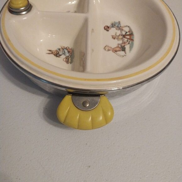 Vintage 1940's Bartsch Children's Warming Dish w/ Handles 3 Compartment - Picture 5 of 12